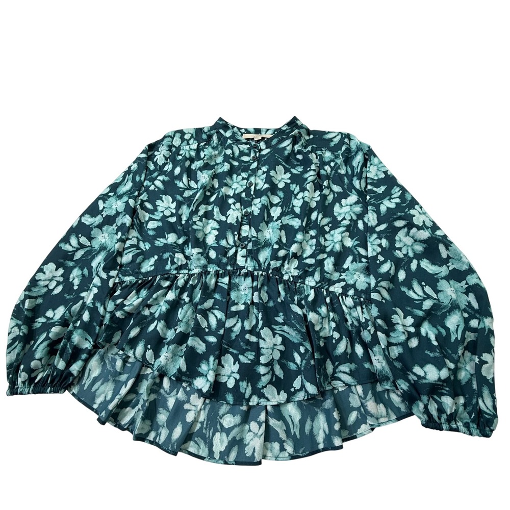 LOFT Floral Gathered Peplum Blouse 8 Petite Deep Forest Green - Picture 10 of 11